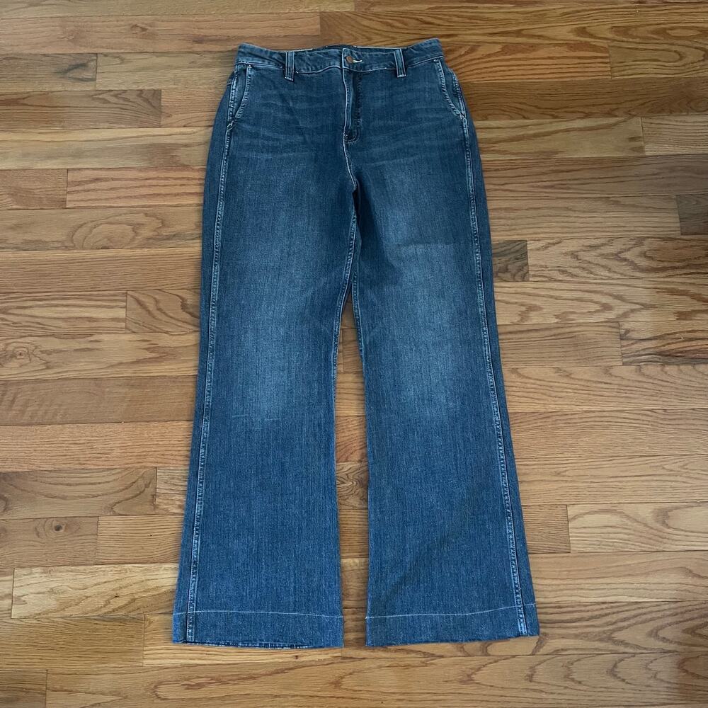 J Crew High Rise Denim Trouser Jeans Wide Leg K5216 Dark Blue Women Size 32 Tall